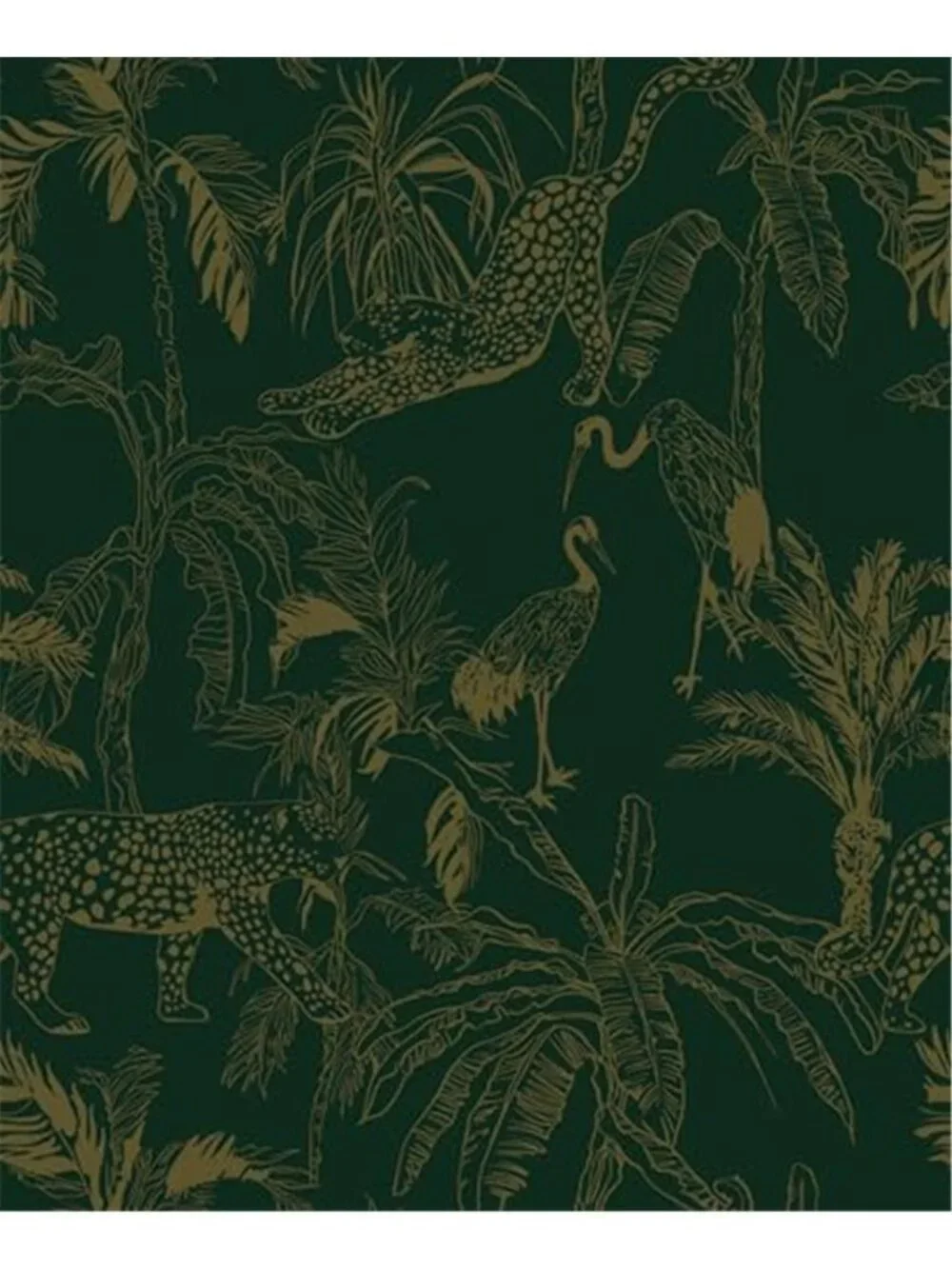 Peel Stick Jungle Wallpaper Green Gold Cheetah Crane Palm Contact Paper Decor